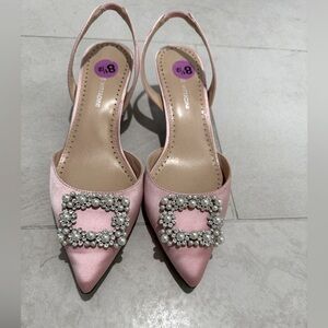Elegant Pink Slingback Heels with Embellished Buckle